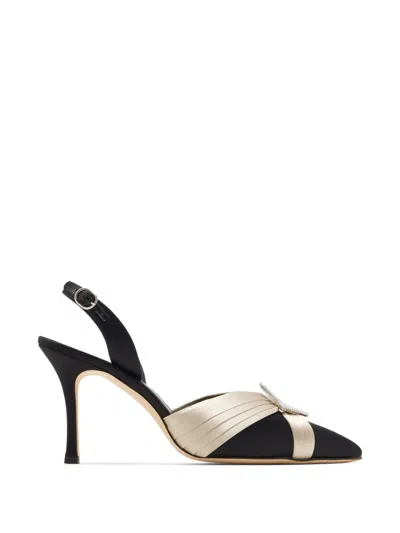 Manolo Blahnik Vierasli Crystal-buckle Pleated Pumps In Black