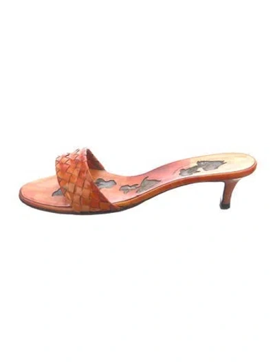 Pre-owned Manolo Blahnik Vintage Leather Slides In Orange
