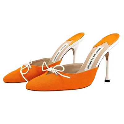 Pre-owned Manolo Blahnik Vintage  Lace Up Bow Slip On Mules Pumps Sandals 36.5 In Orange