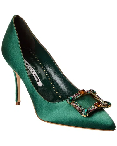 Manolo Blahnik Vitala 90 Satin Pump In Green