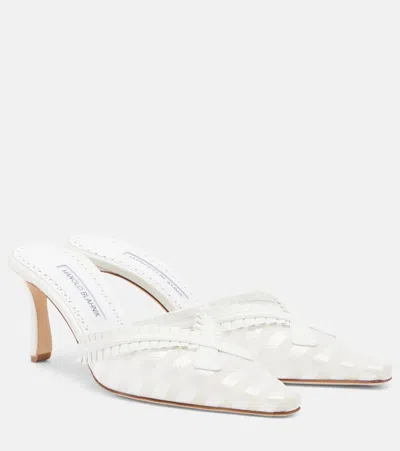 Manolo Blahnik Voluptia Visconti Hydra Striped Ruffled Mules In White
