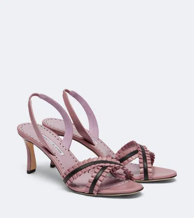 Manolo Blahnik Volusan Leather Slingback Sandals In Purple