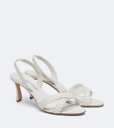 Manolo Blahnik Volusan Leather Slingback Sandals In White