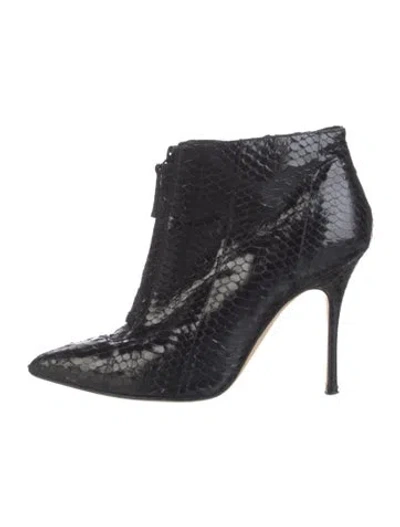 Pre-owned Manolo Blahnik Water Snake Animal Print Boots In Black