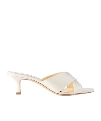 Manolo Blahnik Viera 50 Satin Mules In White