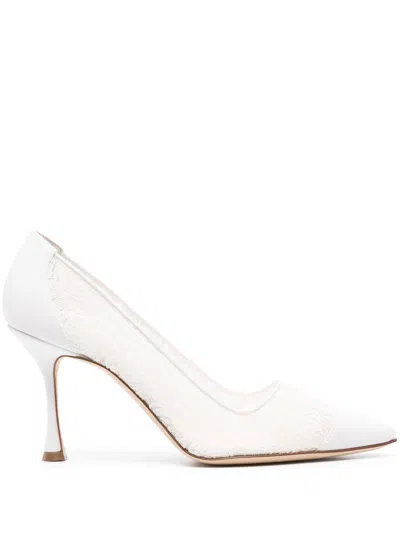 Manolo Blahnik Sololaria 90mm Floral-lace Pumps In White