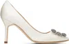 Manolo Blahnik Hangisi Embellished Buckle Pumps In White