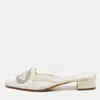 Manolo Blahnik White Lace Crystal Embellished Block Heel Pumps In White