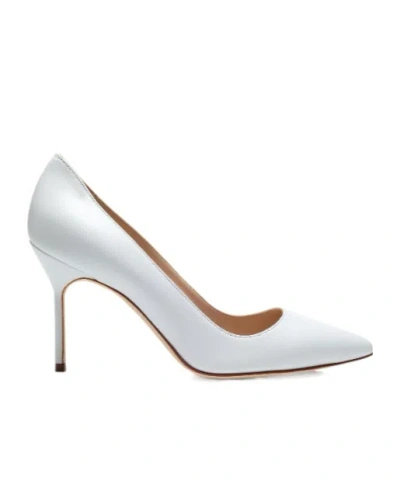Manolo Blahnik White Nappa Leather Pointed Toe Pumps