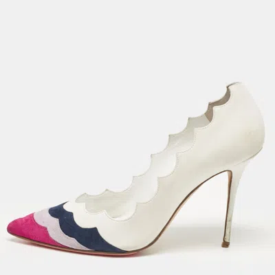 Manolo Blahnik White/tricolor Leather And Suede Pointed Toe Pumps In Multi