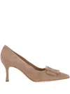 Manolo Blahnik Maysale Buckle Pointed Toe Pump In Brown