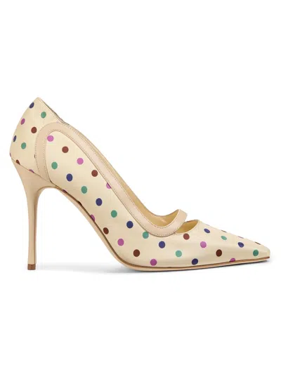 Manolo Blahnik Women's 105mm Polka Dot Silk Stiletto Pumps In Multi
