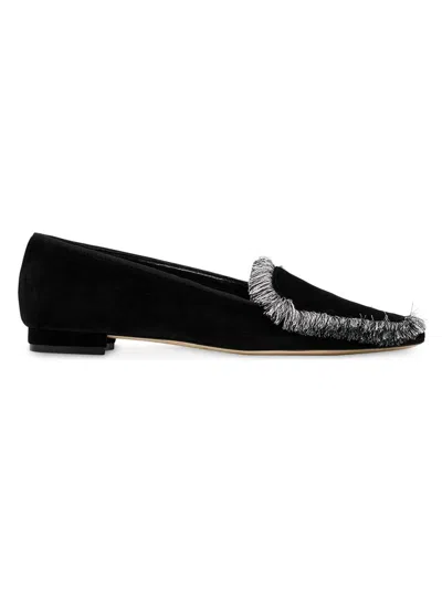 Manolo Blahnik Women's Agrofran Velvet Fringe-trim Loafers In Black