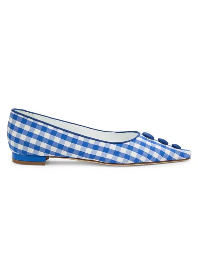 Manolo Blahnik Women's Alexa Gingham Cotton Pumps In Blue
