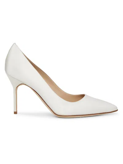 Manolo Blahnik Women's Bb 90mm Satin Pumps In White