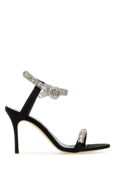 Manolo Blahnik Black Satin Asasan Sandas