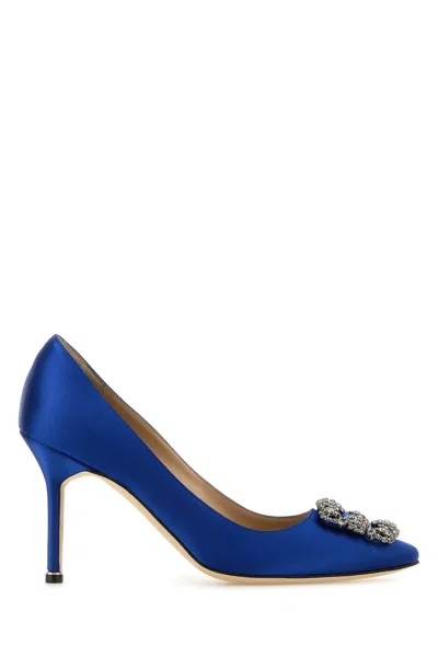 Manolo Blahnik Women Blue Satin Hangisi Pumps
