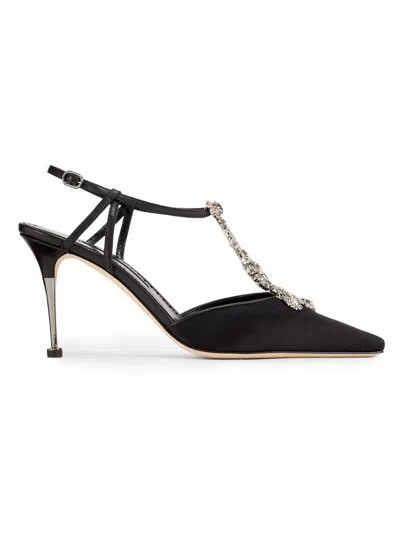 Manolo Blahnik Women's Bolero Crystal-embellished T-strap Pumps In Black
