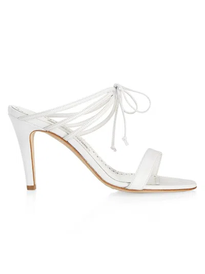 Manolo Blahnik Women's Bomasan 90mm Leather Sandals In White