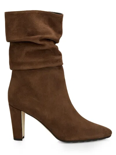 Manolo Blahnik Women's Calasso 90mm Suede Slouch Boots In Dark Brown