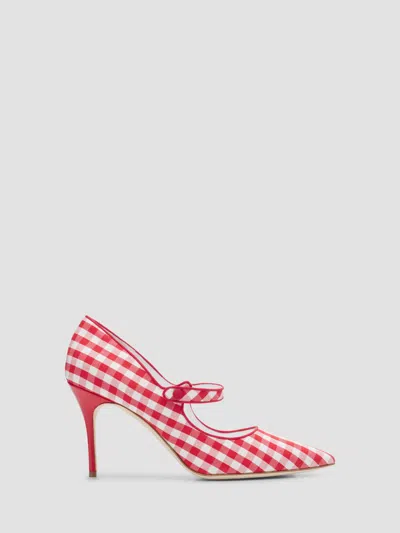 Manolo Blahnik Women's Camparinew 90mm Gingham Mary Jane Pumps In Red