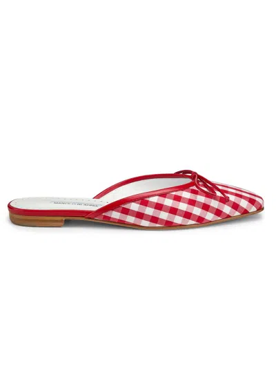 Manolo Blahnik Women's Camperinew Gingham Bow-detail Mules In Red