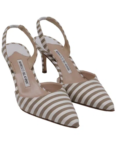 Manolo Blahnik Women's Canvas Carolyne Pointy Toe Slingback Pump (authentic  Pre-loved) In Gray