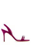 Manolo Blahnik Lamisan Satin Sandals Jewel Detail In Pink