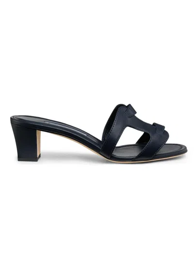 Manolo Blahnik Women's Grellanu 50mm Leather Block-heel Sandals In Black