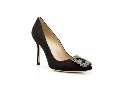 Manolo Blahnik Hangisi 115mm Satin Crystal-toe Pump In Black