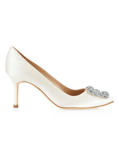 Manolo Blahnik Hangisi 70 Crystal-embellished Satin Pumps In White