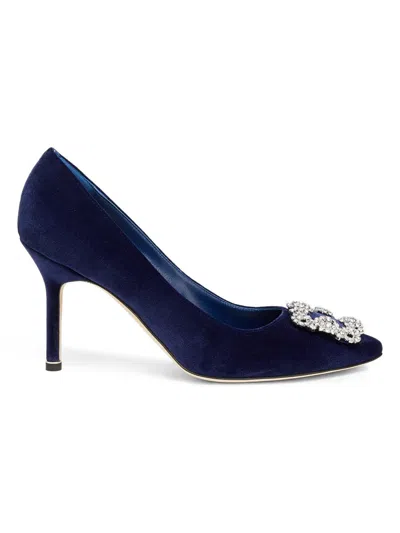 Manolo Blahnik Women's Hangisi Crystal-embellished Buckle Pumps In Blue