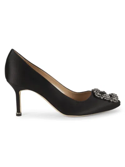 Manolo Blahnik Hangisi 105 Satin Pumps With Fmc Crystal Buckle In Black