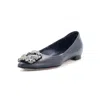 Manolo Blahnik 10mm Hangisi Leather Flats In Blue