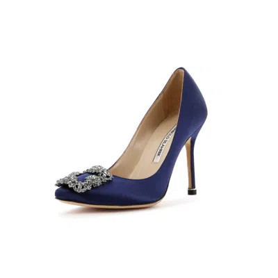 Manolo Blahnik Women's Hangisi Pumps Satin 105 In Blue