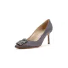 Manolo Blahnik Hangisi Pumps In Satin With Jewel Buckle In Silver