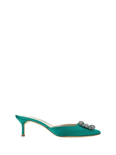 Manolo Blahnik Green Hangisimu 50 Mules In Multicolor