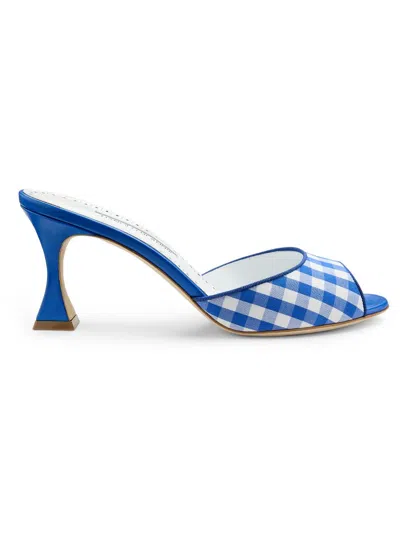 Manolo Blahnik Women's Jadara 70mm Gingham Cotton Pumps In Blue