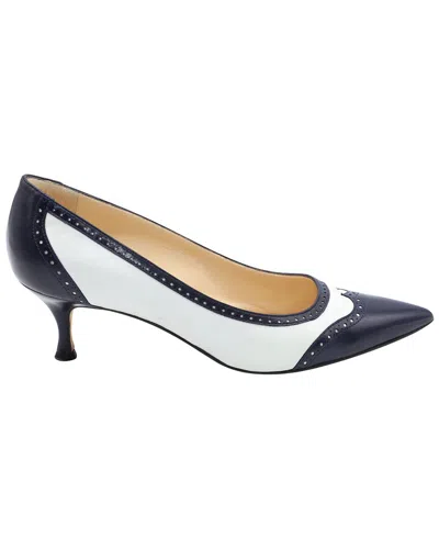 Pre-owned Manolo Blahnik Women's Leather Ancor Two-tone Spectator Pump (authentic Pre-loved) In Blue
