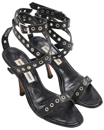Pre-owned Manolo Blahnik Women's Leather Eyelet Ankle Strap Sandal (authentic Pre-loved)