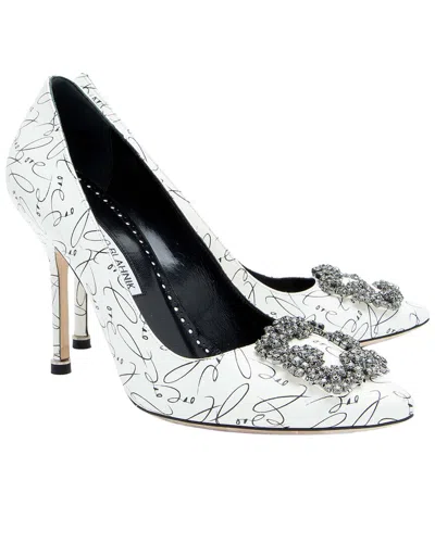 Manolo Blahnik Women's Leather Hangisi Decade Of Love Pump (authentic Pre-  Loved) In White