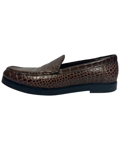 Pre-owned Manolo Blahnik Ralone Croc-effect Loafers In Brown Leather In Pattern