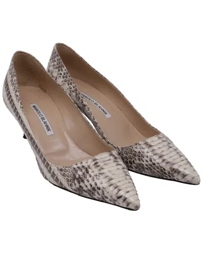 Manolo Blahnik Women's Leather Snakeskin Pointed-toe Pump (authentic Pre-loved) In Brown