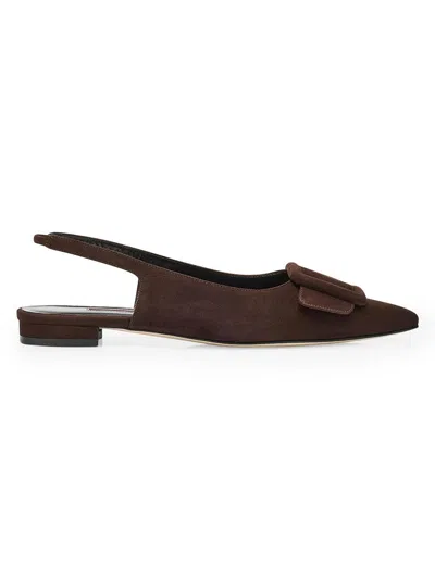 Manolo Blahnik Women's Maylura Suede Slingback Flats In Brown
