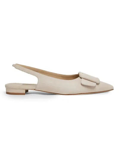 Manolo Blahnik Maylura Buckled Suede Slingback Flats In Neutral