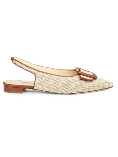 Manolo Blahnik Maylurabi Buckle-detailed Leather-trimmed Woven Slingback Pumps In Neutral