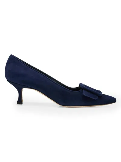 Manolo Blahnik Maysale 50 Buckled Suede Pumps In Blue