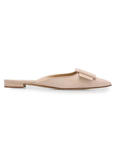 Manolo Blahnik Maysale Suede Buckle Ballerina Mules In Neutral