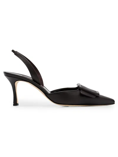 Manolo Blahnik Women's Maysli 70mm Leather Slingback Pumps In Black
