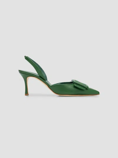 Manolo Blahnik Maysli Buckle Slingback Pump In Green